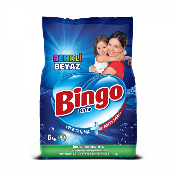 Bingo Matik Beyaz ve Renkli Çamaşır Deterjanı Toz 6 Kg